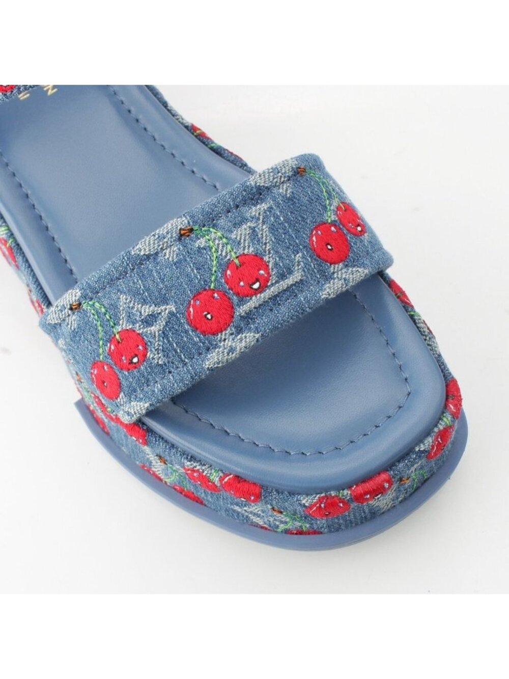 Louis Vuitton Denim Takashi Murakami Cherry Maya Platform Sandals Blue - Picture 6 of 10